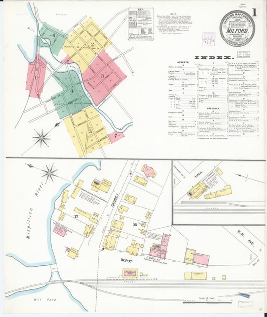 Sanborn Fire Insurance Map from Milford, Kent And Sussex Counties, Delaware (1904), Sheet #0001 - Complete Map Set gallery image, historic Sanborn map, vintage wall art, Delaware Delaware