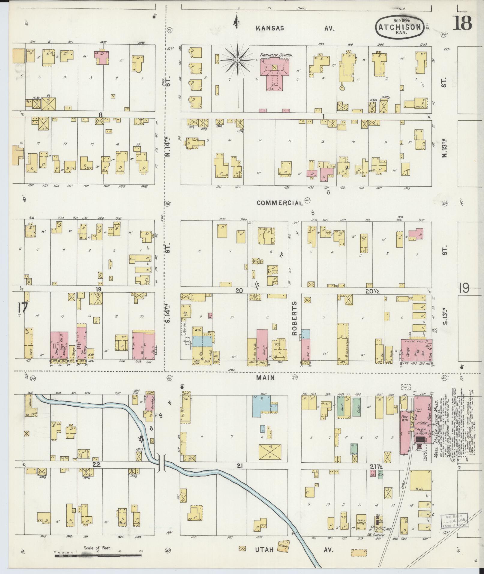 Sanborn Fire Insurance Map from Atchison, Atchison County, Kansas (1896), Sheet #0018 - Historic Sanborn Fire Insurance Map Print, vintage old map wall art, antique decor, genealogy gift, Kansas Kansas map