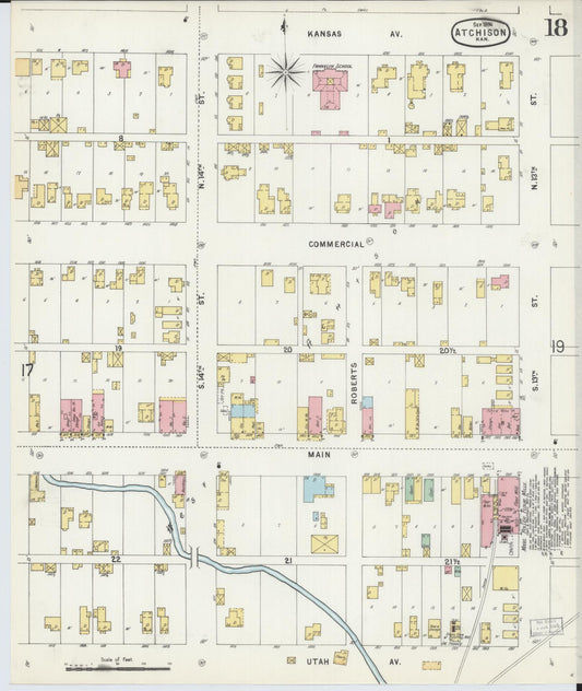 Sanborn Fire Insurance Map from Atchison, Atchison County, Kansas (1896), Sheet #0018 - Historic Sanborn Fire Insurance Map Print, vintage old map wall art, antique decor, genealogy gift, Kansas Kansas map