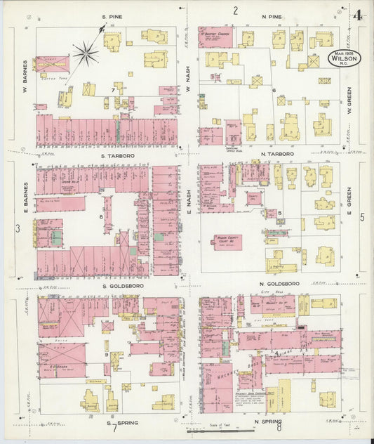 Sanborn Fire Insurance Map from Wilson, Wilson County, North Carolina (1908), Sheet #0004 - Historic Sanborn Fire Insurance Map Print, vintage old map wall art, antique decor, genealogy gift, North Carolina North Carolina map