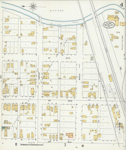 Sanborn Fire Insurance Map from Hurley, Iron County, Wisconsin (1905), Sheet #0004 - Historic Sanborn Fire Insurance Map Print, vintage old map wall art, antique decor, genealogy gift, Wisconsin Wisconsin map
