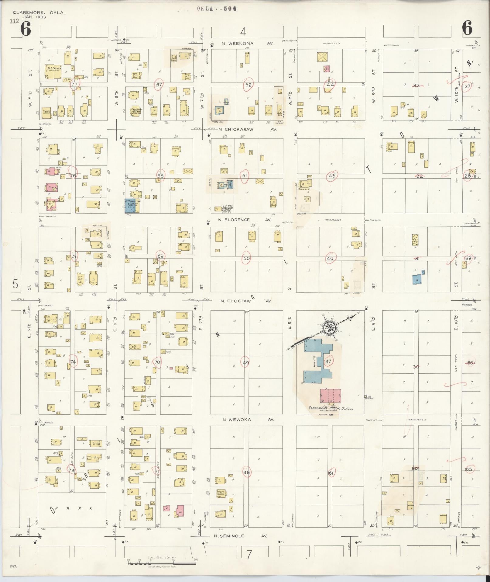 Sanborn Fire Insurance Map from Claremore, Rogers County, Oklahoma (1940), Sheet #0006 - Complete Map Set gallery image, historic Sanborn map, vintage wall art, Oklahoma Oklahoma