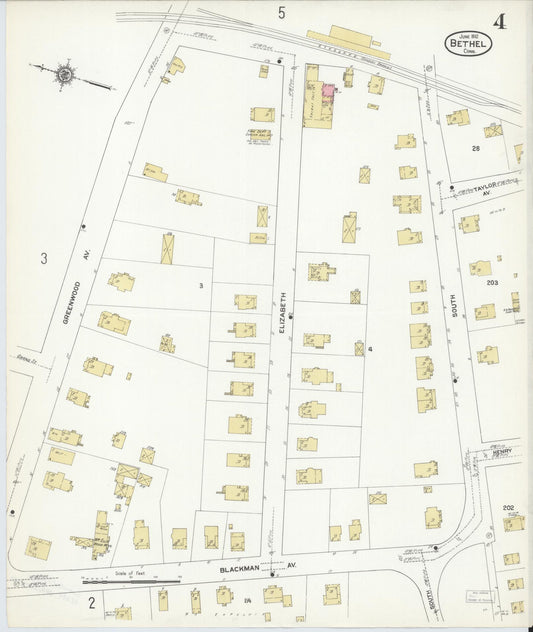 Sanborn Fire Insurance Map from Bethel, Fairfield County, Connecticut (1912), Sheet #0004 - Historic Sanborn Fire Insurance Map Print, vintage old map wall art, antique decor, genealogy gift, Connecticut Connecticut map