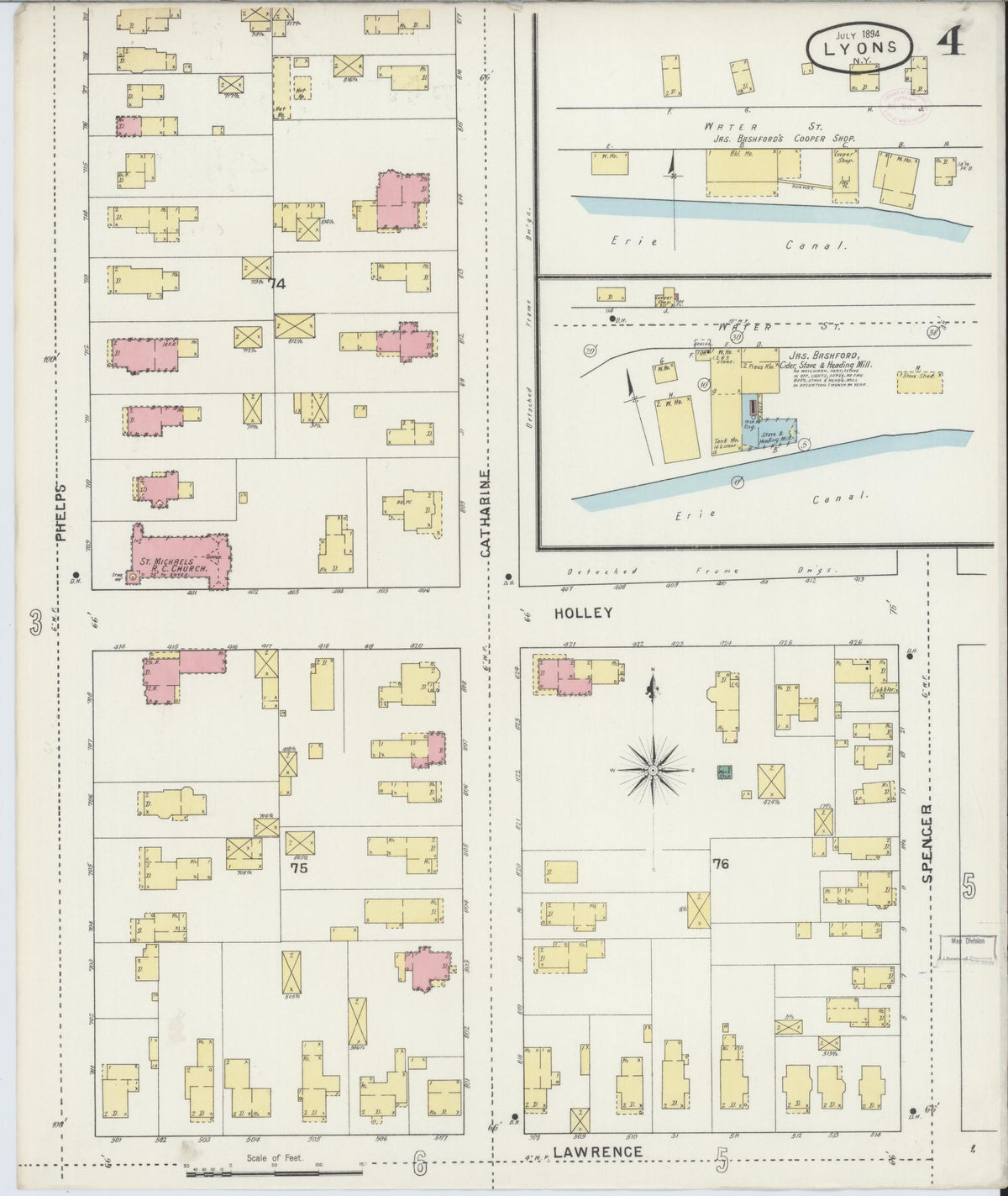 Sanborn Fire Insurance Map from Lyons, Wayne County, New York (1894), Sheet #0004 - Complete Map Set gallery image, historic Sanborn map, vintage wall art, New York New York