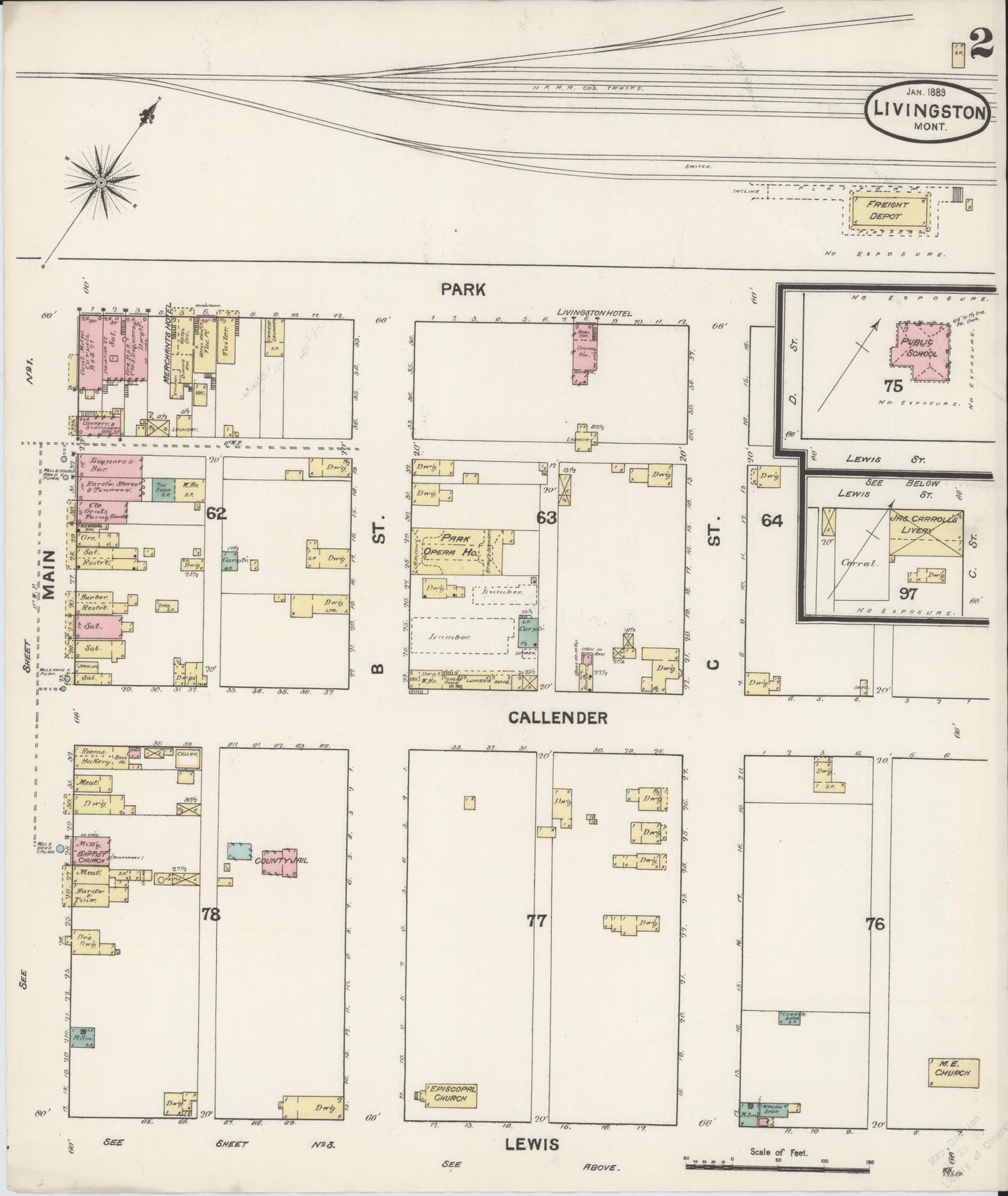 Sanborn Fire Insurance Map from Livingston, Park County, Montana (1889), Sheet #0002 - Complete Map Set gallery image, historic Sanborn map, vintage wall art, Montana Montana