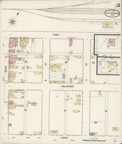 Sanborn Fire Insurance Map from Livingston, Park County, Montana (1889), Sheet #0002 - Complete Map Set gallery image, historic Sanborn map, vintage wall art, Montana Montana