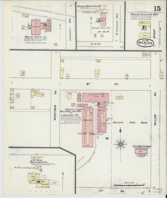 Sanborn Fire Insurance Map from Marion, Grant County, Indiana (1890), Sheet #0015 - Historic Sanborn Fire Insurance Map Print, vintage old map wall art, antique decor, genealogy gift, Indiana Indiana map