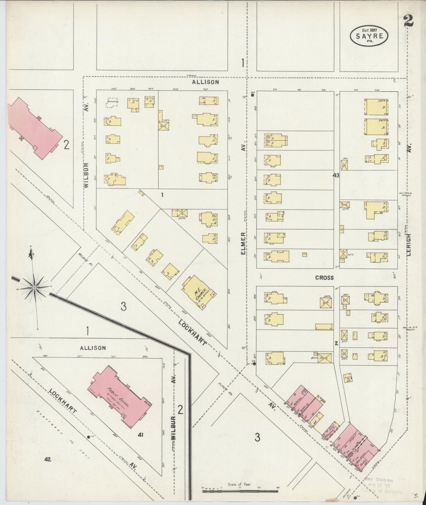 Sanborn Fire Insurance Map from Sayre, Bradford County, Pennsylvania (1897), Sheet #0002 - Complete Map Set gallery image, historic Sanborn map, vintage wall art, Pennsylvania Pennsylvania