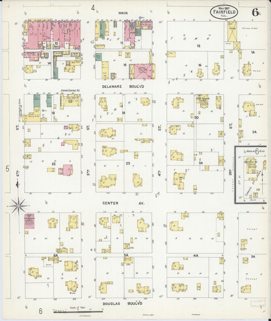 Sanborn Fire Insurance Map from Fairfield, Wayne County, Illinois (1907), Sheet #0006 - Historic Sanborn Fire Insurance Map Print, vintage old map wall art, antique decor, genealogy gift, Illinois Illinois map