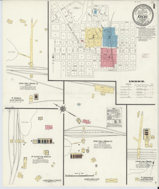Sanborn Fire Insurance Map from Krebs, Pittsburg County, Oklahoma (1911), Sheet #0001 - Complete Map Set gallery image, historic Sanborn map, vintage wall art, Oklahoma Oklahoma