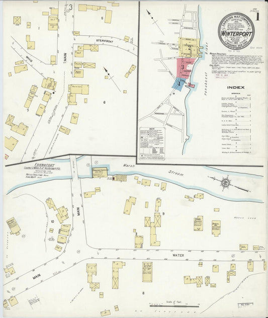 Sanborn Fire Insurance Map from Winterport, Waldo County, Maine (1911), Sheet #0001 - Historic Sanborn Fire Insurance Map Print, vintage old map wall art, antique decor, genealogy gift, Maine Maine map