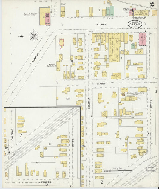 Sanborn Fire Insurance Map from Olean, Cattaraugus County, New York (1898), Sheet #0002 - Complete Map Set gallery image, historic Sanborn map, vintage wall art, New York New York
