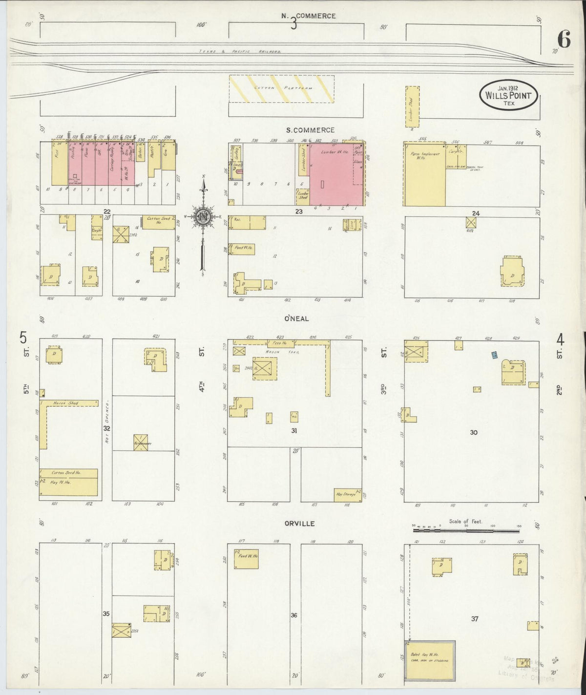 Sanborn Fire Insurance Map from Wills Point, Van Zandt County, Texas (1912), Sheet #0006 - Historic Sanborn Fire Insurance Map Print, vintage old map wall art, antique decor, genealogy gift, Texas Texas map
