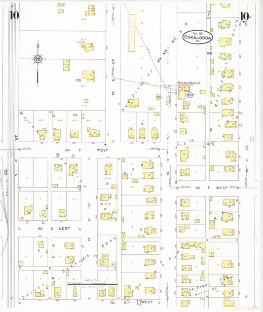 Sanborn Fire Insurance Map from Oskaloosa, Mahaska County, Iowa (1927), Sheet #0010 - Historic Sanborn Fire Insurance Map Print, vintage old map wall art