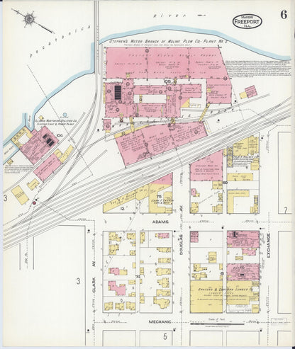 Sanborn Fire Insurance Map from Freeport, Stephenson County, Illinois (1918), Sheet #0006 - Historic Sanborn Fire Insurance Map Print, vintage old map wall art, antique decor, genealogy gift, Illinois Illinois map