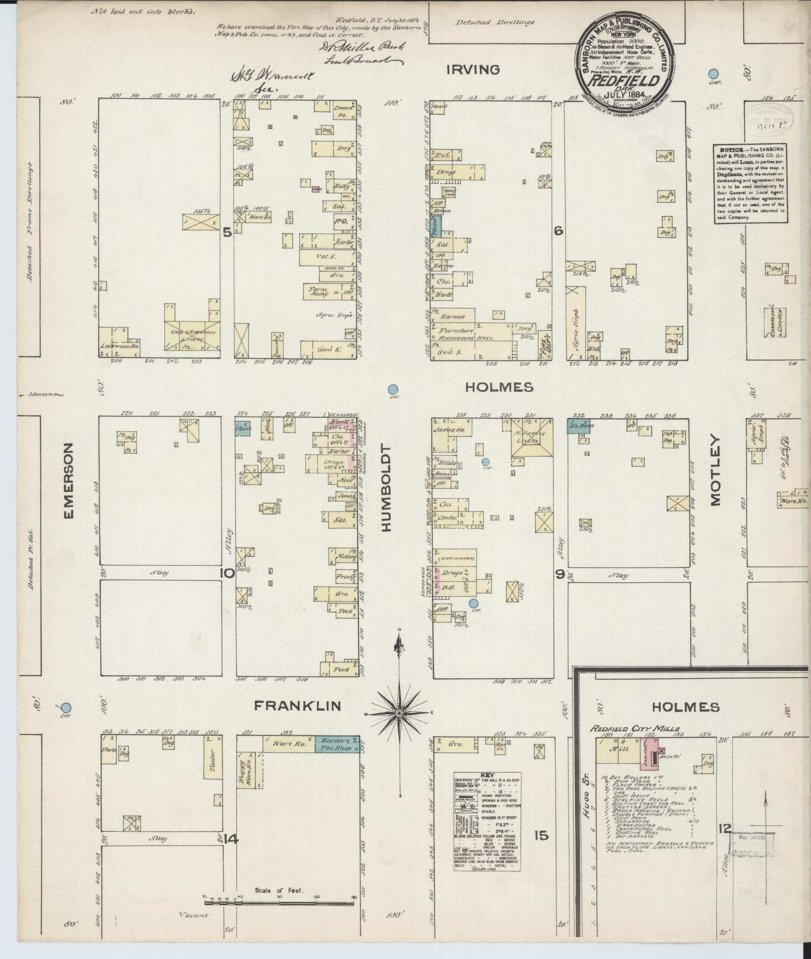 Sanborn Fire Insurance Map from Redfield, Spink County, South Dakota (1884), Sheet #0001 - Historic Sanborn Fire Insurance Map Print, vintage old map wall art, antique decor, genealogy gift, South Dakota South Dakota map