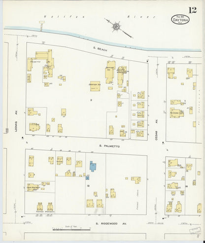 Sanborn Fire Insurance Map from Daytona, Volusia County, Florida (1912), Sheet #0012 - Complete Map Set gallery image, historic Sanborn map, vintage wall art, Florida Florida