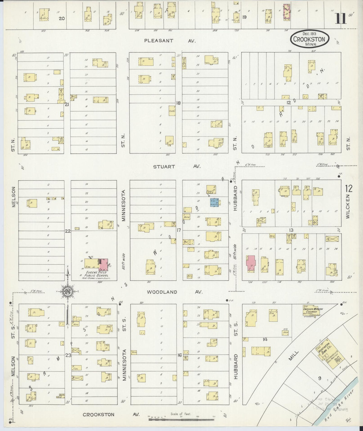 Sanborn Fire Insurance Map from Crookston, Polk County, Minnesota (1913), Sheet #0011 - Complete Map Set gallery image, historic Sanborn map, vintage wall art, Minnesota Minnesota
