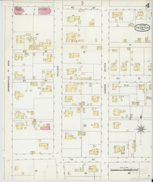 Sanborn Fire Insurance Map from Trenton, Gibson County, Tennessee (1896), Sheet #0004 - Historic Sanborn Fire Insurance Map Print, vintage old map wall art, antique decor, genealogy gift, Tennessee Tennessee map