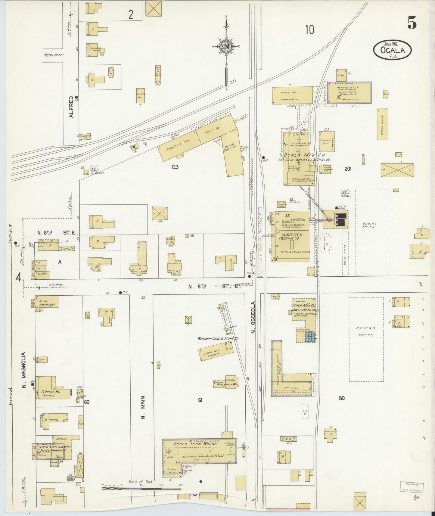 Sanborn Fire Insurance Map from Ocala, Marion County, Florida (1912), Sheet #0005 - Complete Map Set gallery image, historic Sanborn map, vintage wall art, Florida Florida