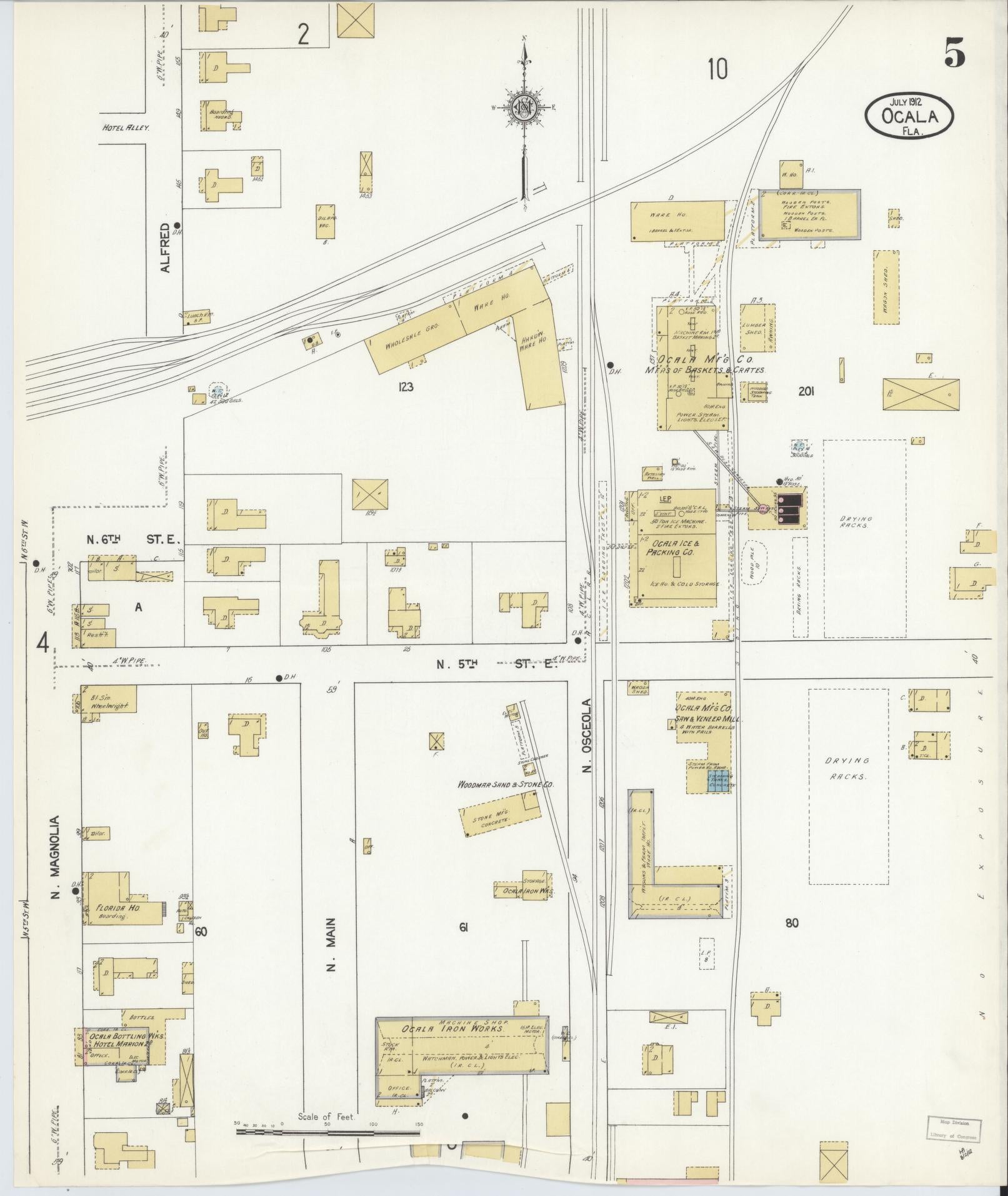 Sanborn Fire Insurance Map from Ocala, Marion County, Florida (1912), Sheet #0005 - Complete Map Set gallery image, historic Sanborn map, vintage wall art, Florida Florida