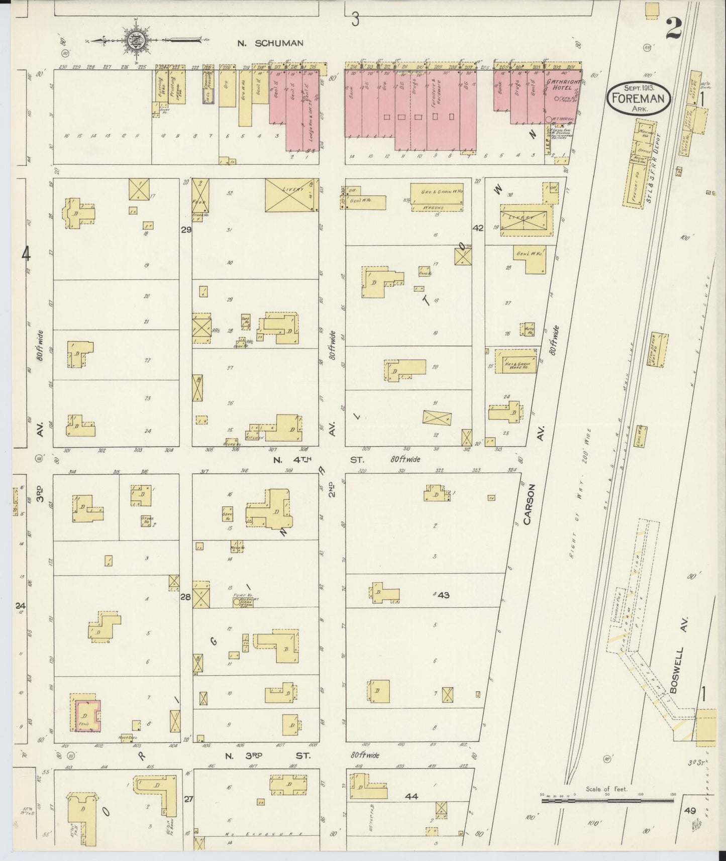 Sanborn Fire Insurance Map from Foreman, Little River County, Arkansas (1913), Sheet #0002 - Complete Map Set gallery image, historic Sanborn map, vintage wall art, Arkansas Arkansas