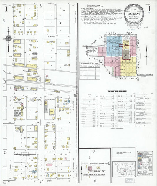 Sanborn Fire Insurance Map from Lindsay, Garvin County, Oklahoma (1951), Sheet #0001 - Complete Map Set gallery image, historic Sanborn map, vintage wall art, Oklahoma Oklahoma