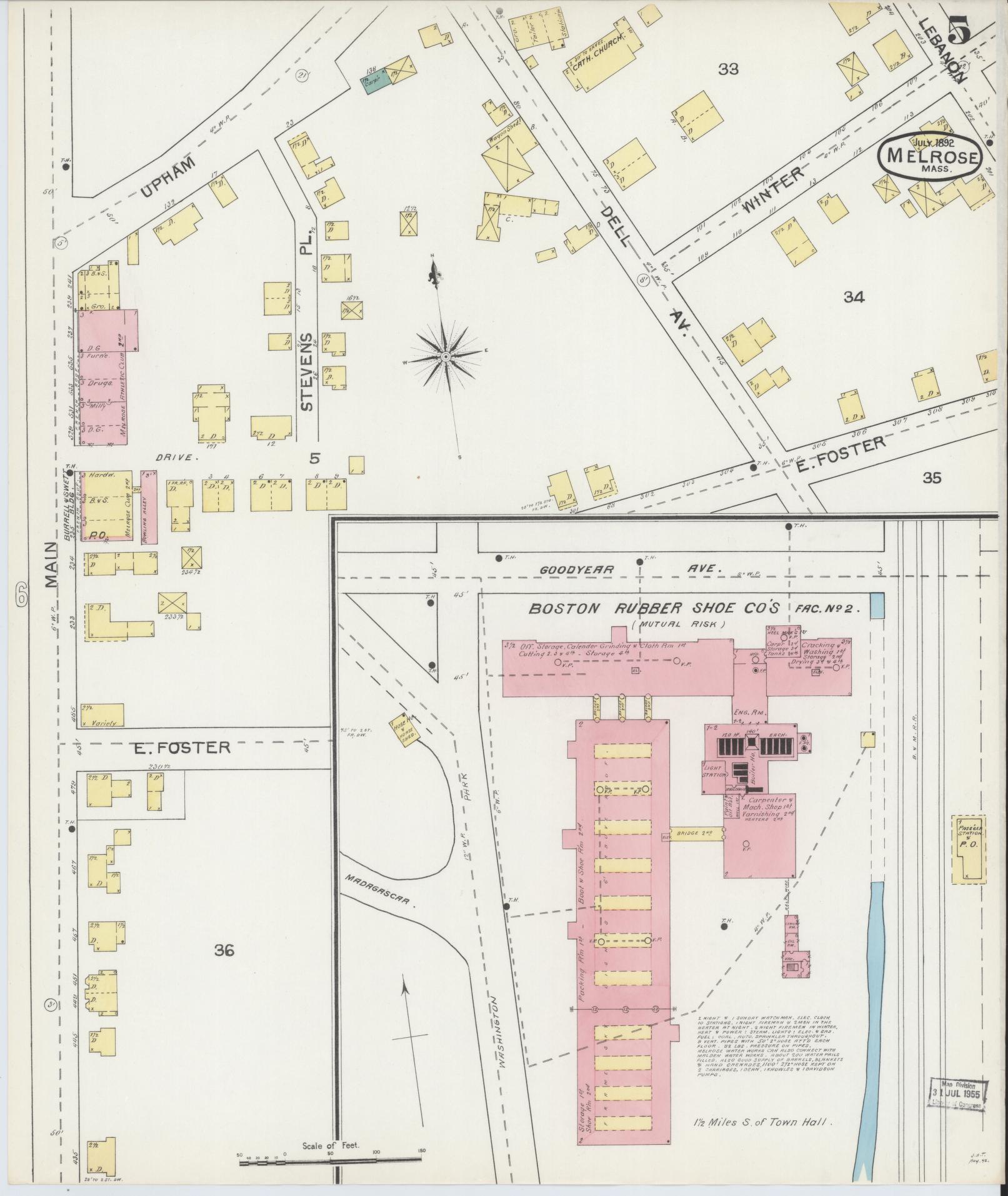 Sanborn Fire Insurance Map from Melrose, Middlesex County, Massachusetts (1892), Sheet #0005 - Complete Map Set gallery image, historic Sanborn map, vintage wall art, Massachusetts Massachusetts