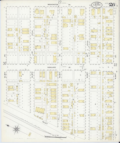 Sanborn Fire Insurance Map from Cairo, Alexander County, Illinois (1907), Sheet #0026 - Complete Map Set gallery image, historic Sanborn map, vintage wall art, Illinois Illinois