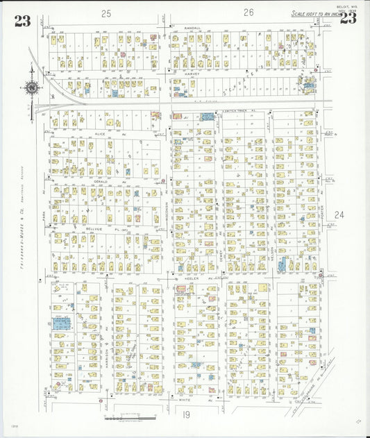 Sanborn Fire Insurance Map from Beloit, Rock County, Wisconsin (1939), Sheet #0023 - Historic Sanborn Fire Insurance Map Print, vintage old map wall art, antique decor, genealogy gift, Wisconsin Wisconsin map