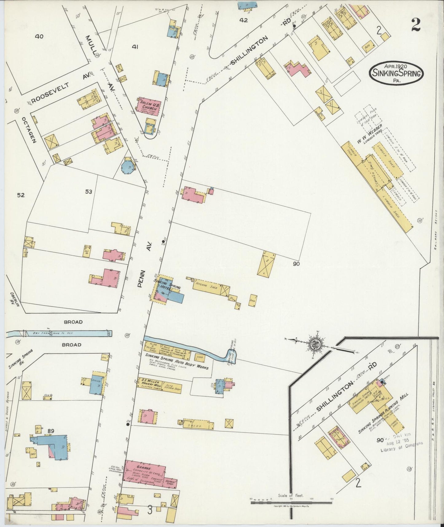 Sanborn Fire Insurance Map from Sinking Spring, Berks County, Pennsylvania (1920), Sheet #0002 - Complete Map Set gallery image, historic Sanborn map, vintage wall art, Pennsylvania Pennsylvania