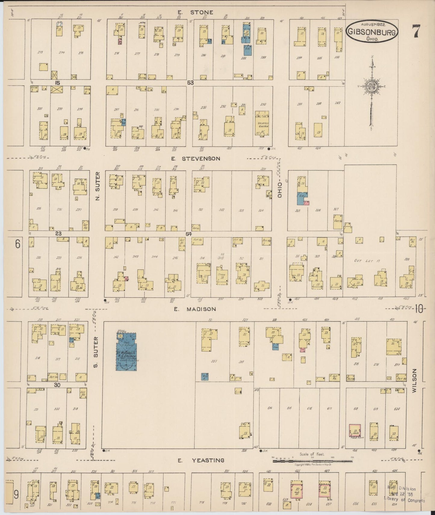 Sanborn Fire Insurance Map from Gibsonburg, Sandusky County, Ohio (1922), Sheet #0007 - Historic Sanborn Fire Insurance Map Print, vintage old map wall art, antique decor, genealogy gift, Ohio Ohio map