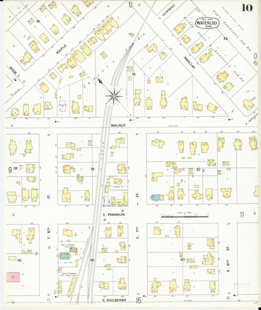 Sanborn Fire Insurance Map from Waterloo, Black Hawk County, Iowa (1900), Sheet #0010 - Historic Sanborn Fire Insurance Map Print, vintage old map wall art
