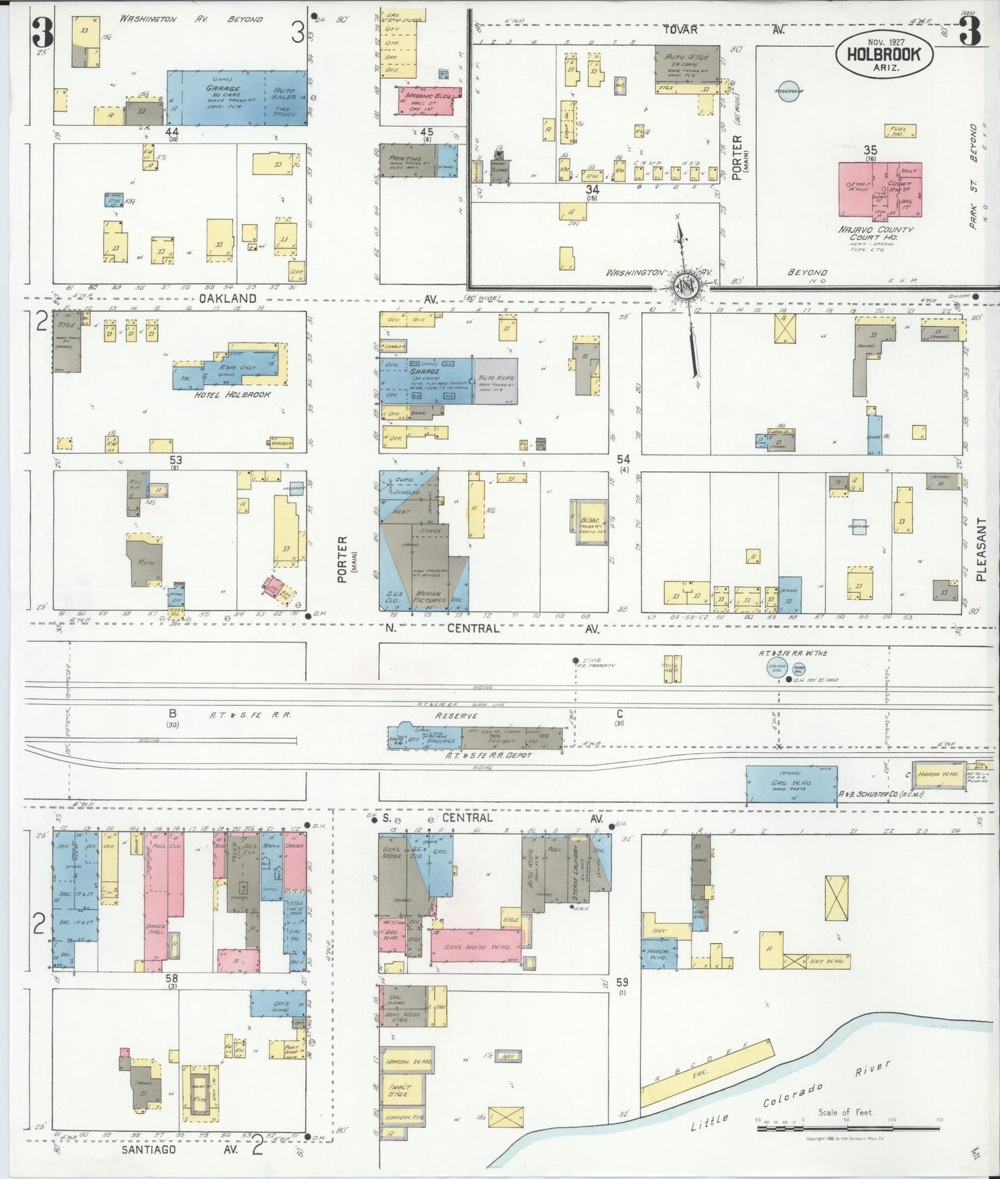 Sanborn Fire Insurance Map from Holbrook, Navajo County, Arizona (1927), Sheet #0003 - Complete Map Set gallery image, historic Sanborn map, vintage wall art, Arizona Arizona