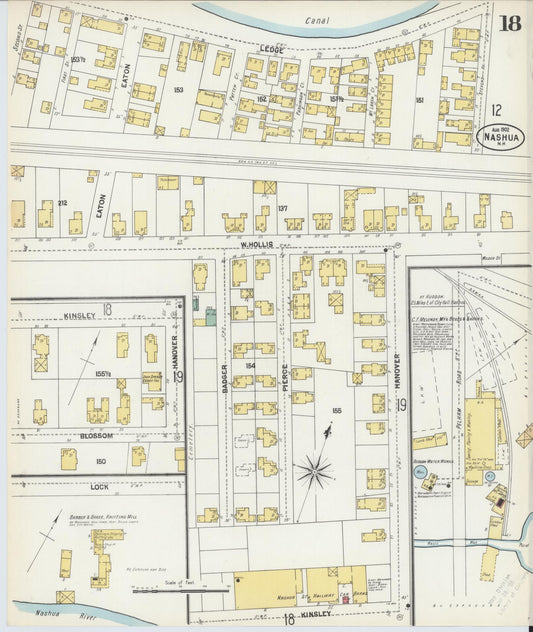 Sanborn Fire Insurance Map from Nashua, Hillsborough County, New Hampshire (1902), Sheet #0018 - Historic Sanborn Fire Insurance Map Print, vintage old map wall art, antique decor, genealogy gift, New Hampshire New Hampshire map