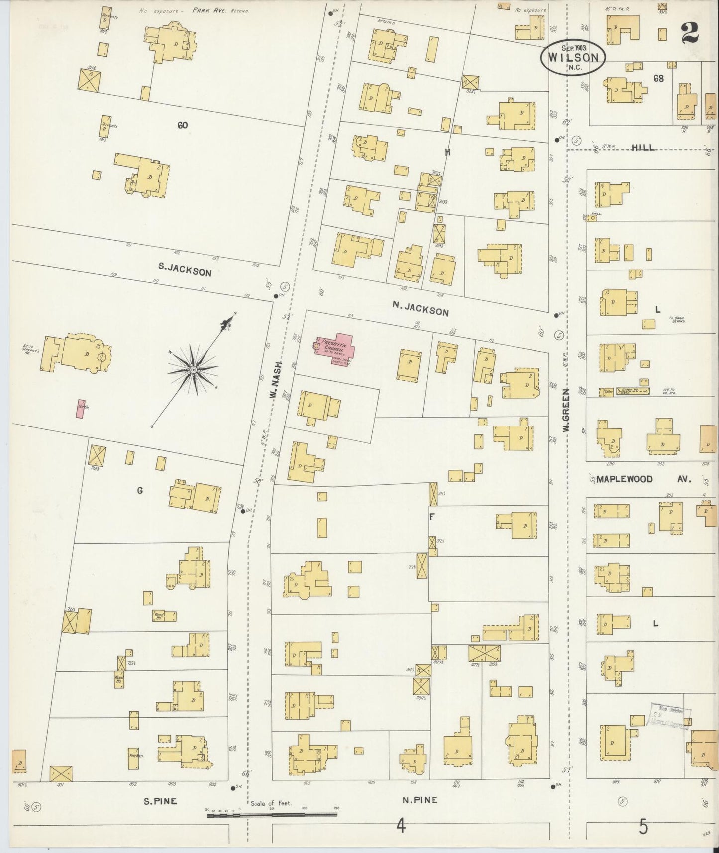 Sanborn Fire Insurance Map from Wilson, Wilson County, North Carolina (1903), Sheet #0002 - Complete Map Set gallery image, historic Sanborn map, vintage wall art, North Carolina North Carolina