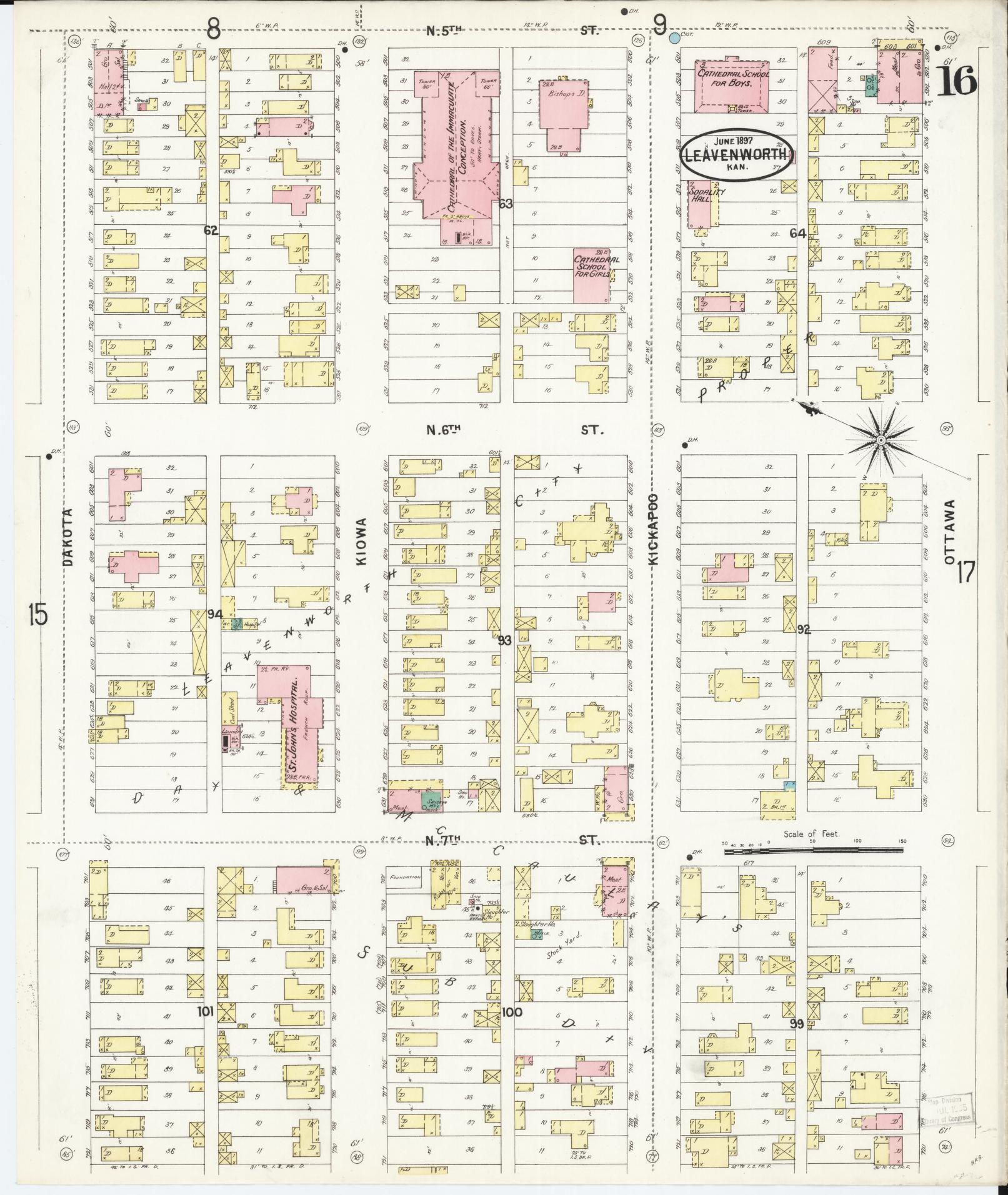 Sanborn Fire Insurance Map from Leavenworth, Leavenworth County, Kansas (1897), Sheet #0017 - Historic Sanborn Fire Insurance Map Print, vintage old map wall art, antique decor, genealogy gift, Kansas Kansas map