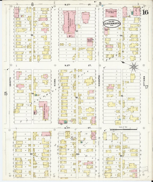 Sanborn Fire Insurance Map from Leavenworth, Leavenworth County, Kansas (1897), Sheet #0017 - Historic Sanborn Fire Insurance Map Print, vintage old map wall art, antique decor, genealogy gift, Kansas Kansas map