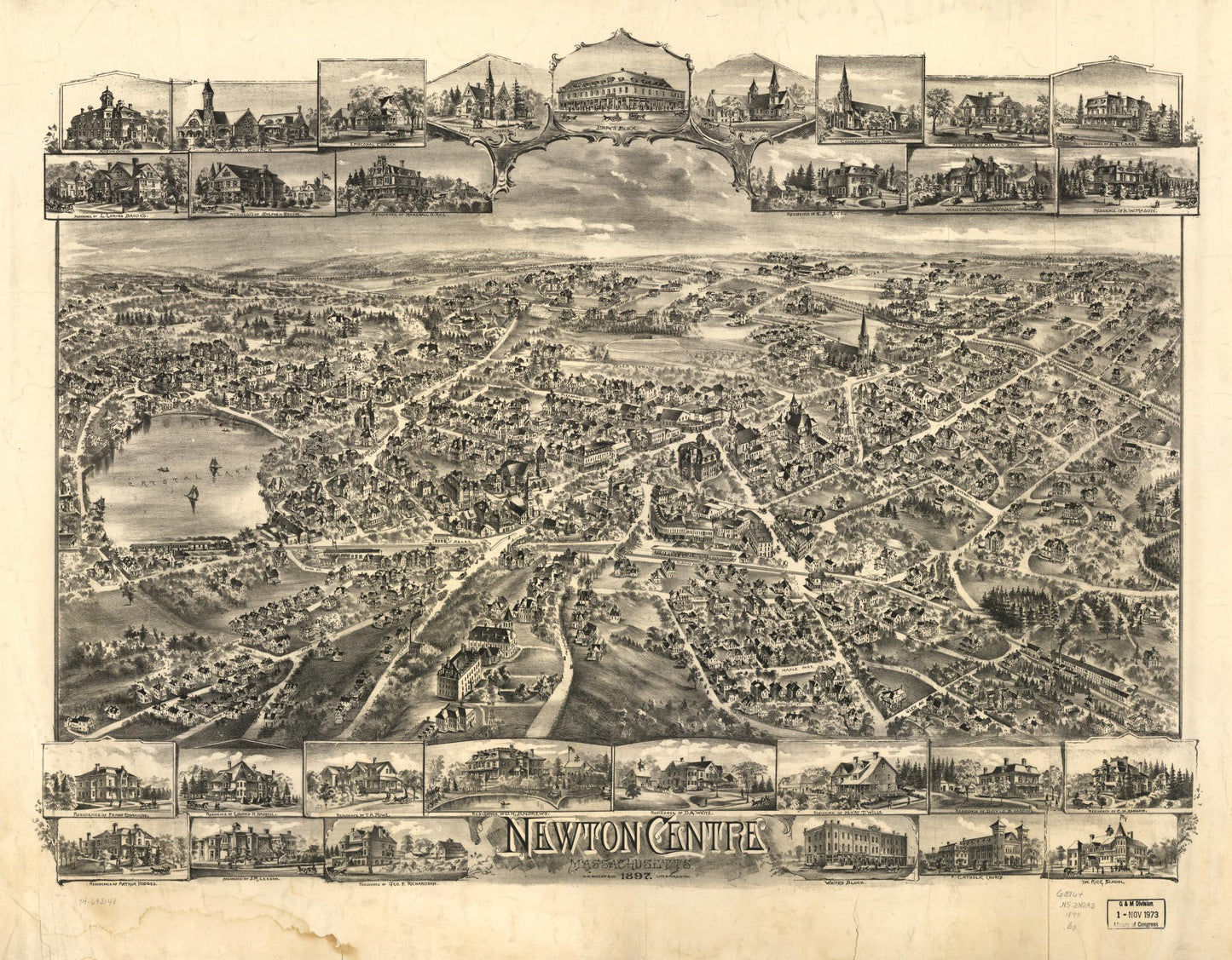 Newton Centre, Massachusetts 1897. (1897) – Historic Bird’s-Eye View Panorama Print