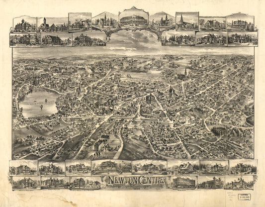 Newton Centre, Massachusetts 1897. (1897) – Historic Bird’s-Eye View Panorama Print