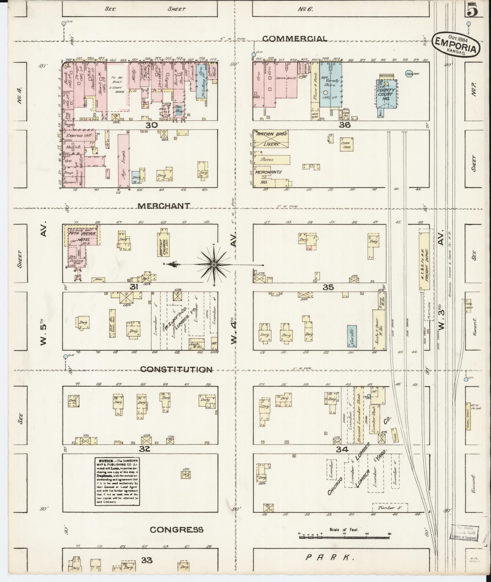 Sanborn Fire Insurance Map from Emporia, Lyon County, Kansas (1884), Sheet #0005 - Historic Sanborn Fire Insurance Map Print, vintage old map wall art, antique decor, genealogy gift, Kansas Kansas map