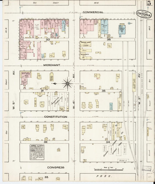 Sanborn Fire Insurance Map from Emporia, Lyon County, Kansas (1884), Sheet #0005 - Historic Sanborn Fire Insurance Map Print, vintage old map wall art, antique decor, genealogy gift, Kansas Kansas map
