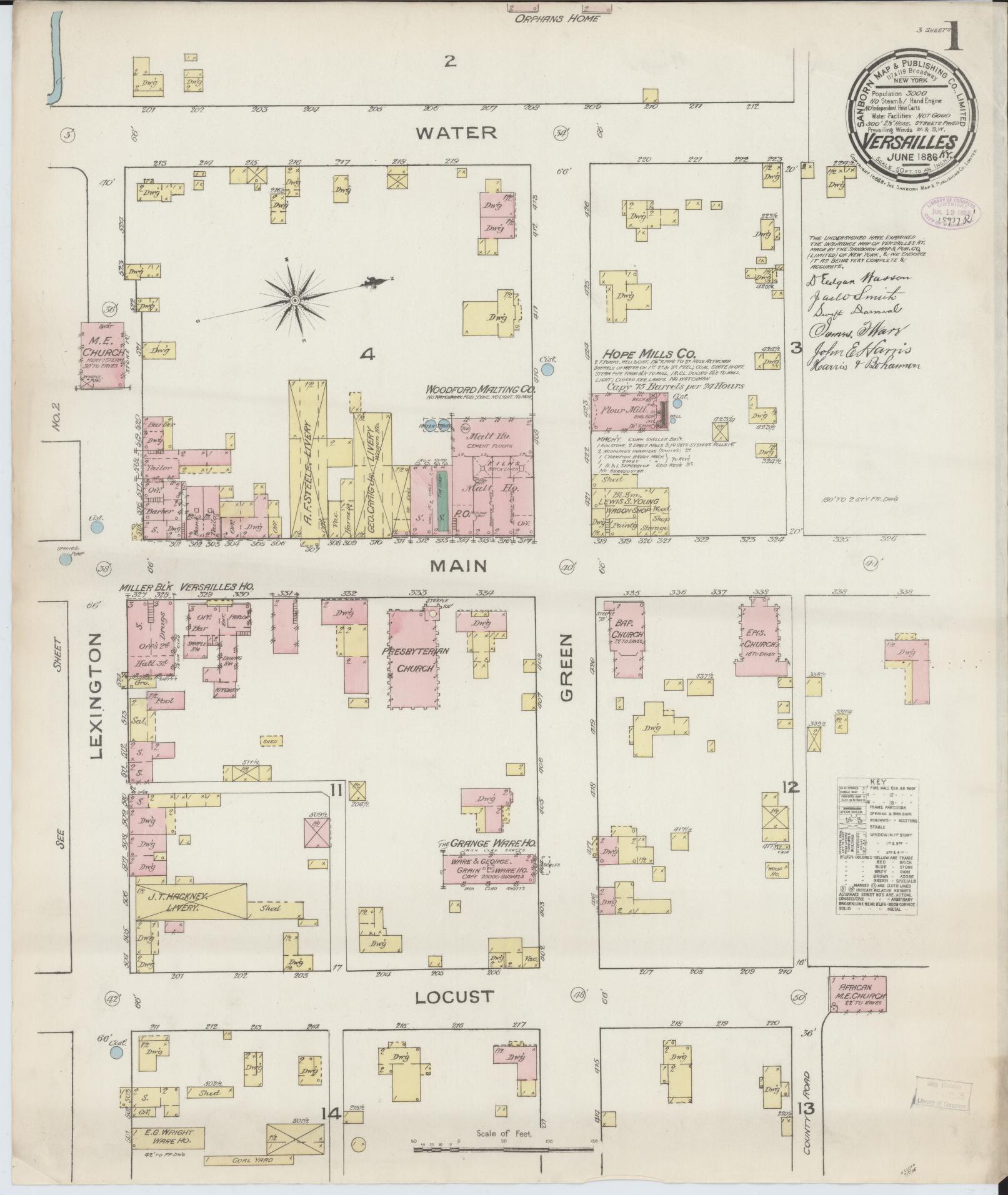 Sanborn Fire Insurance Map from Versailles, Woodford County, Kentucky. (1886) – Historic Sanborn Fire Insurance Map Print