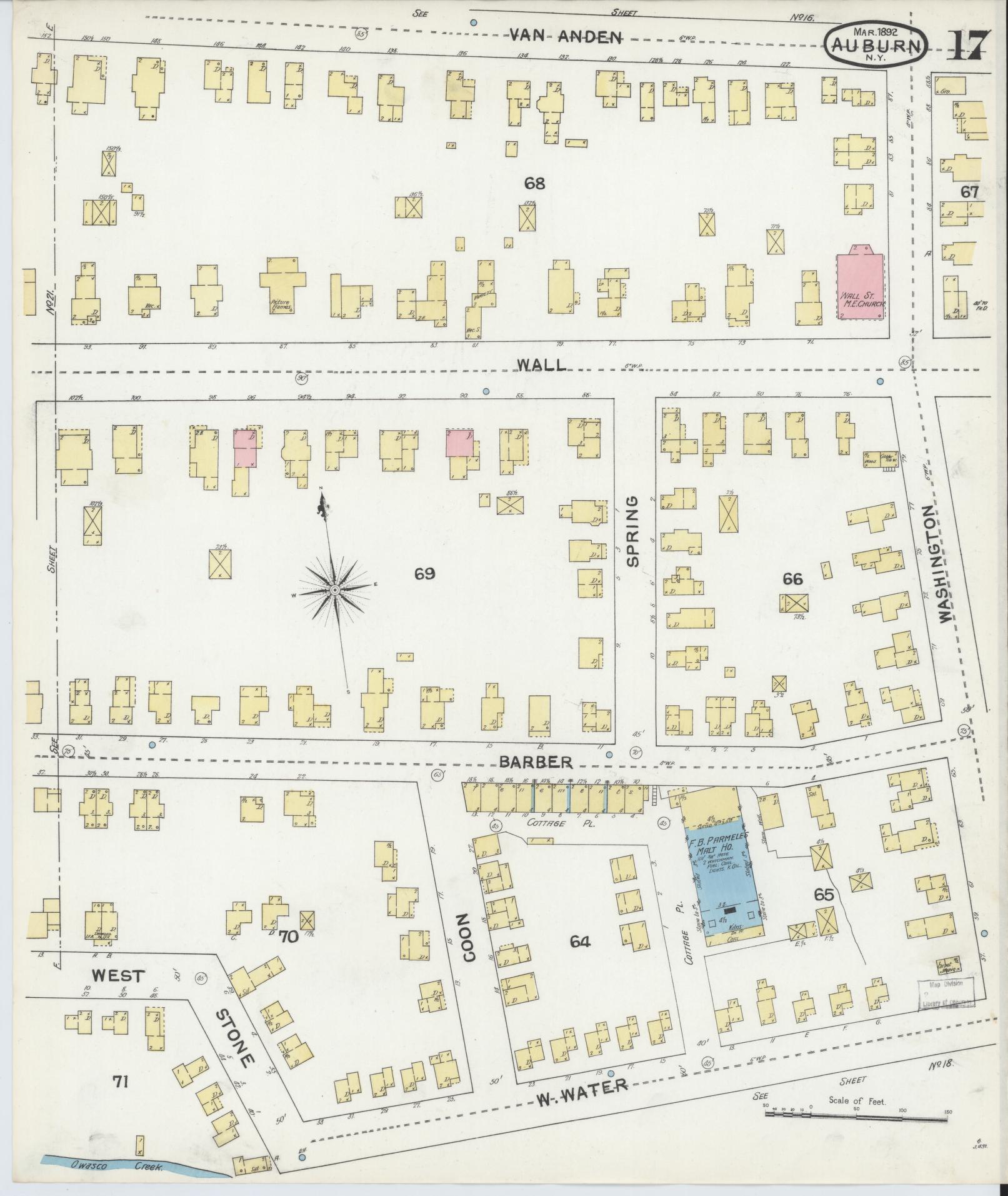 Sanborn Fire Insurance Map from Auburn, Cayuga County, New York (1892), Sheet #0017 - Historic Sanborn Fire Insurance Map Print, vintage old map wall art, antique decor, genealogy gift, New York New York map