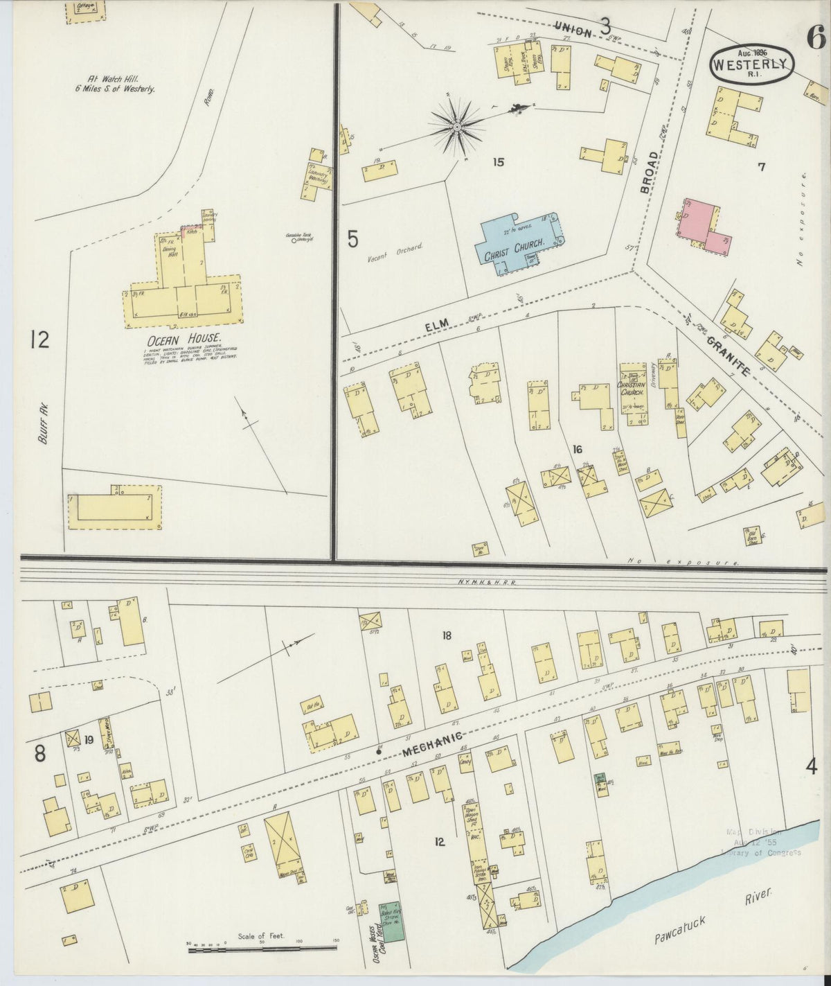 Sanborn Fire Insurance Map from Westerly, Washington County, Rhode Island (1896), Sheet #0006 - Complete Map Set gallery image, historic Sanborn map, vintage wall art, Rhode Island Rhode Island