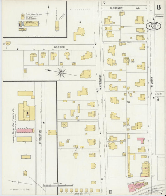 Sanborn Fire Insurance Map from Tyler, Smith County, Texas (1898), Sheet #0008 - Historic Sanborn Fire Insurance Map Print, vintage old map wall art, antique decor, genealogy gift, Texas Texas map