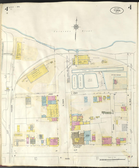 Sanborn Fire Insurance Map from Yuma, Yuma County, Arizona (1948), Sheet #0004 - Historic Sanborn Fire Insurance Map Print, vintage old map wall art, antique decor, genealogy gift, Arizona Arizona map