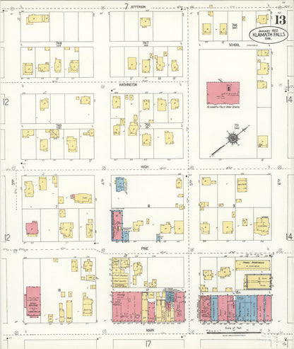 Sanborn Fire Insurance Map from Klamath Falls, Klamath County, Oregon (1921), Sheet #0013 - Complete Map Set gallery image, historic Sanborn map, vintage wall art, Oregon Oregon