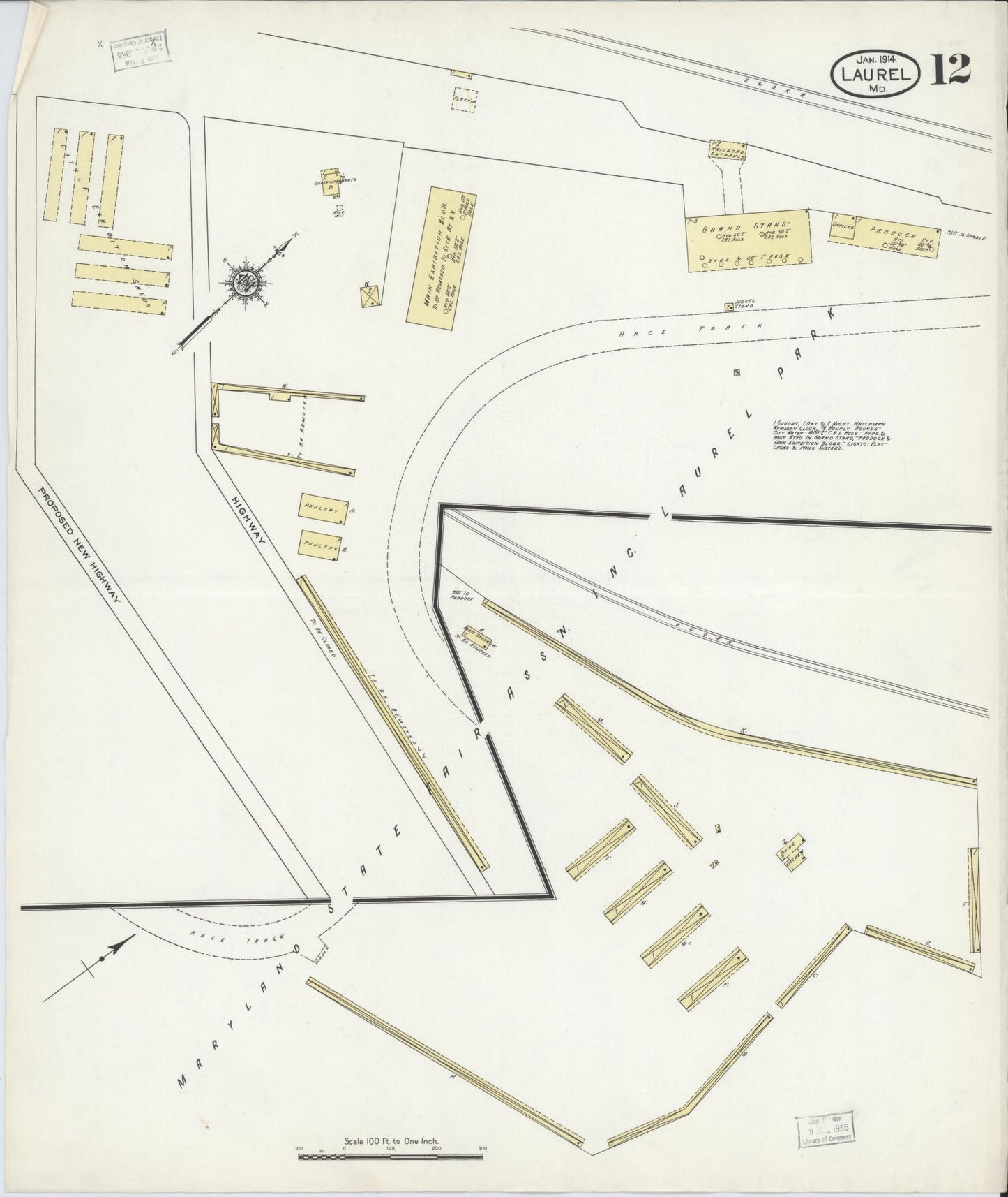 Sanborn Fire Insurance Map from Laurel, Prince Georges County, Maryland (1914), Sheet #0012 - Historic Sanborn Fire Insurance Map Print, vintage old map wall art