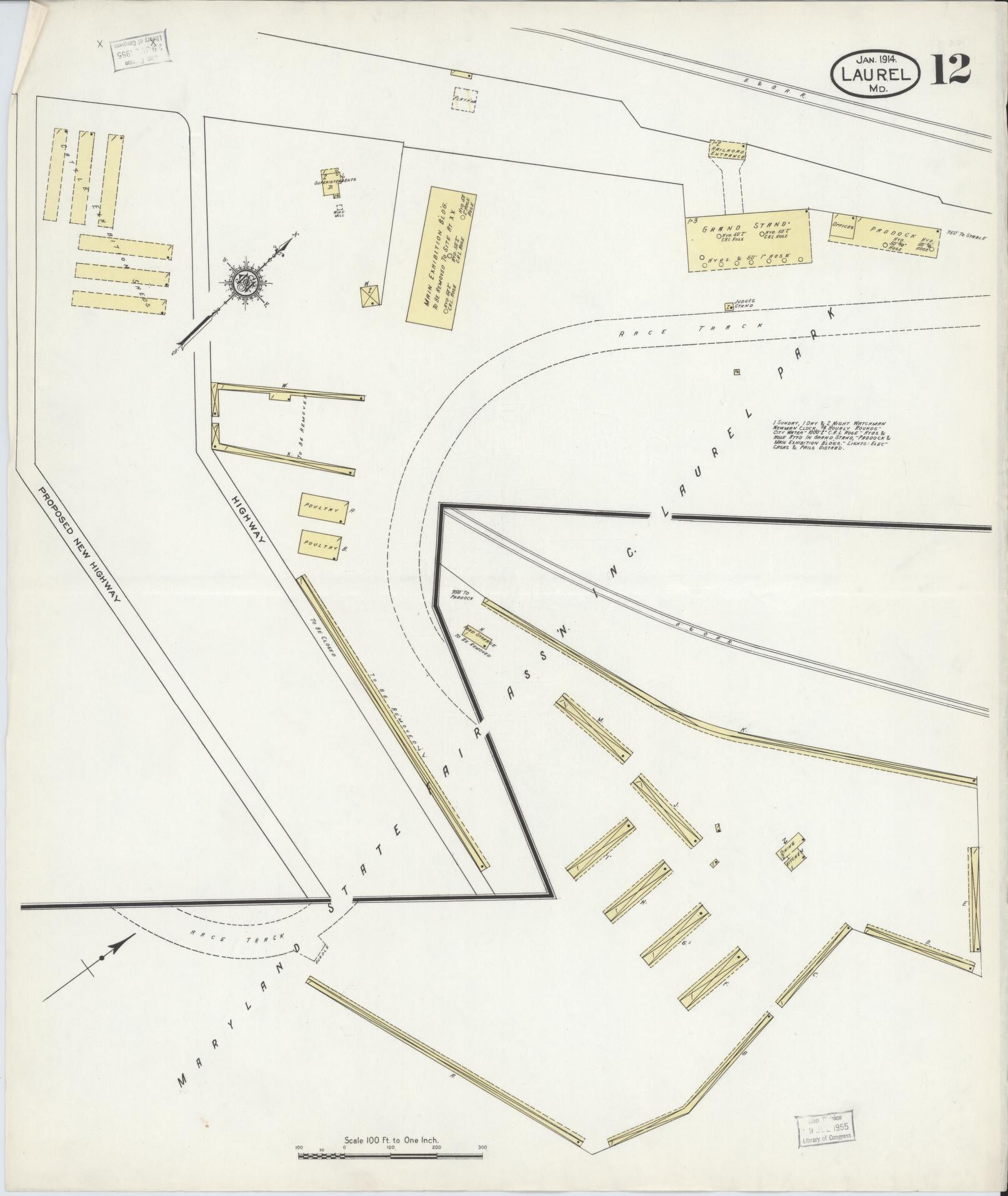 Sanborn Fire Insurance Map from Laurel, Prince Georges County, Maryland (1914), Sheet #0012 - Historic Sanborn Fire Insurance Map Print, vintage old map wall art